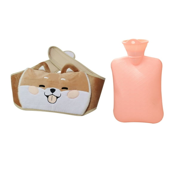 Hot Water Bottle,Hot Water Bottle with Cover,Cute Shiba Inu Hot Water Bottle Belt Set, Rubber Hot Water Bottle To And Warmth,Hot Water Bottle for Pain Relief,Hot Water Bag(Pink Belt 1L 44in)
