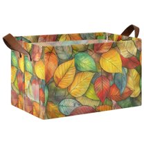 Yayeee Foldable Storage Basket for Shelves with Handles Waterproof Cloth Bins, Retro Autumn Leaves