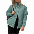 thumbnail image 2 of Winter Women Warm Knit Patchwork Puffy Jacket Casual Stand Neck Long Sleeve Jackets with Zipper Lake Blue XL, 2 of 7