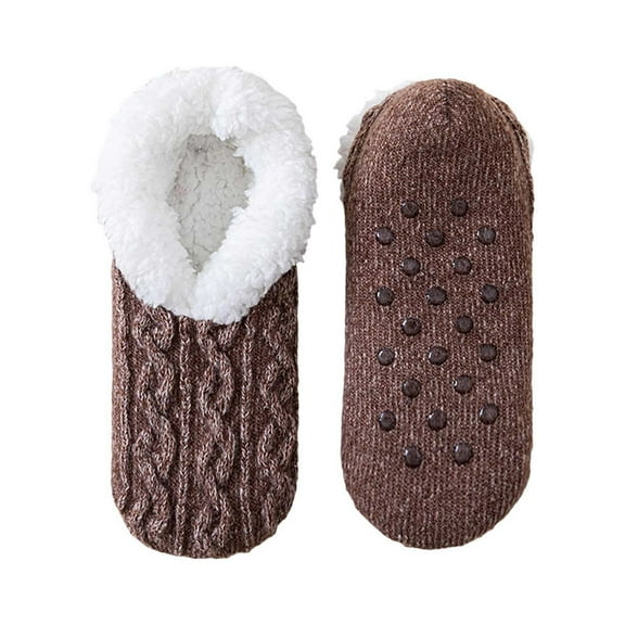 QUOTAY Soft Slipper Socks for Women Non Grip Winter Warm Booties Cozy Indoor Outdoor Thermal Sleep Footwear Coffee，One Size