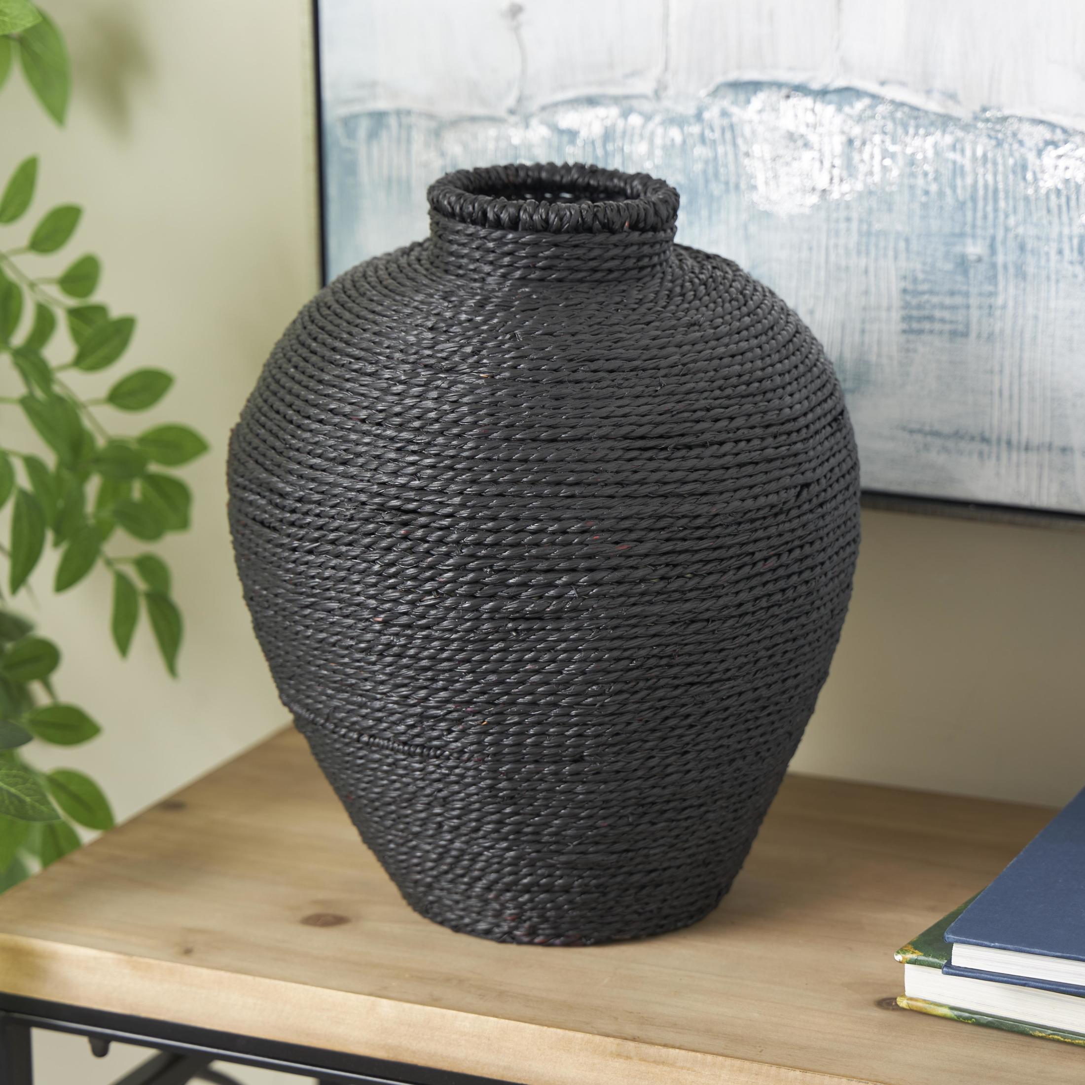 DecMode 13" Handmade Wrapped Pot Black Metal Vase