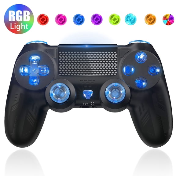 RGB Wireless Controller for P4,Gaming Controller for P4/PC/Steam/Phone with Turbo Functiont Long Battery With 1 USB-C Cable(Black)