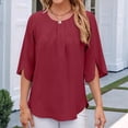 thumbnail image 4 of Blusa Informal de para Mujer, con Mangas 1/2 con Volantes, Cuello Redondo, Corte Holgado, Color Rojo Vino, Talla L, 4 of 10