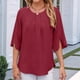 thumbnail image 4 of Blusa Informal de para Mujer, Cuello Redondo, 1/2 con Volantes, Corte Holgado, Color Vino Tinto XXL, 4 of 10