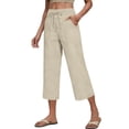 thumbnail image 4 of Inglocry Linen Capri Pants for Women 2026 - Drawstring Wide Leg Elastic Waist Summer Casual Lightweight Cropped Trousers with Pockets Beige M, 4 of 5