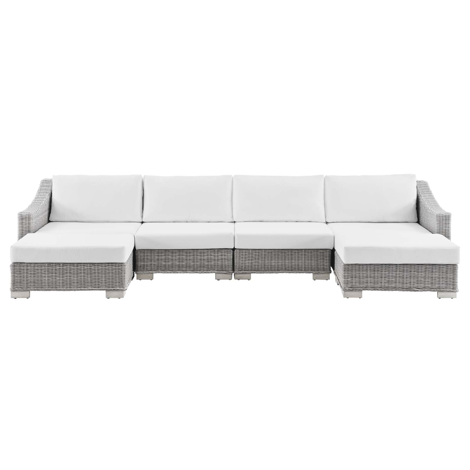 Lounge Sectional Sofa Chair Set, Rattan, Wicker, Light Grey Gray White, Modern Contemporary Urban Design, Outdoor Patio Balcony Cafe Bistro Garden Furniture Hotel Hospitality - image 1 of 10