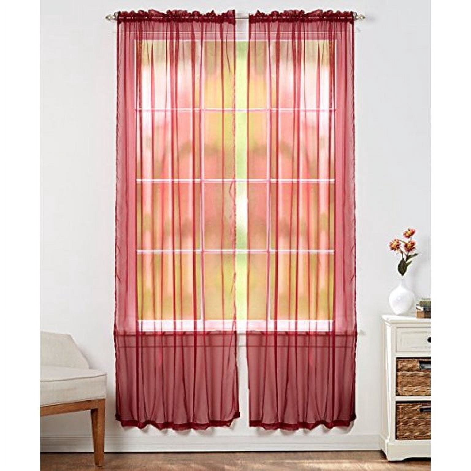 55" inch x 84" inch Sheer Curtains Window Voile Panels, Set of 4 Burgundy