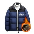 thumbnail image 3 of Feancey Mens Winter Heated Jackets 6 Zone Rechargeable Heating Down Coats Love Letter Printed Puffer Jacket Full Zip Stand Collar Winter Coat Blue M, 3 of 7