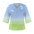thumbnail image 4 of Horkkom Short Sleeve Shirts for Women Summer Casual T Shirts V Neck Color Block Print Tops 2XL, 4 of 5