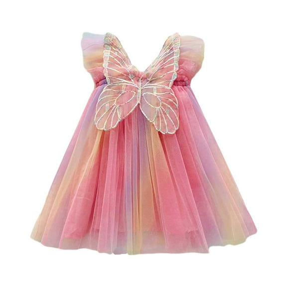 Toddler Girl Dresses Kids Children Summer Sleeveless Mesh Back Butterfly Princess Party Clothes Dress for Girl Size 3-4T