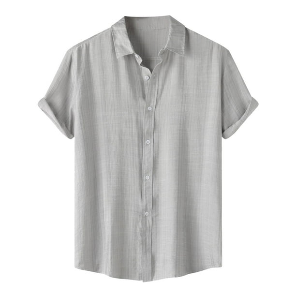 Camisa de manga corta de verano para hombre, color liso y solapa - Estilo sencillo y moderno, poliéster, para todas las estaciones