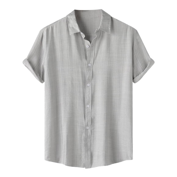 Camisa de manga corta de verano para hombre, color liso y solapa - Estilo sencillo y moderno, poliéster, para todas las estaciones