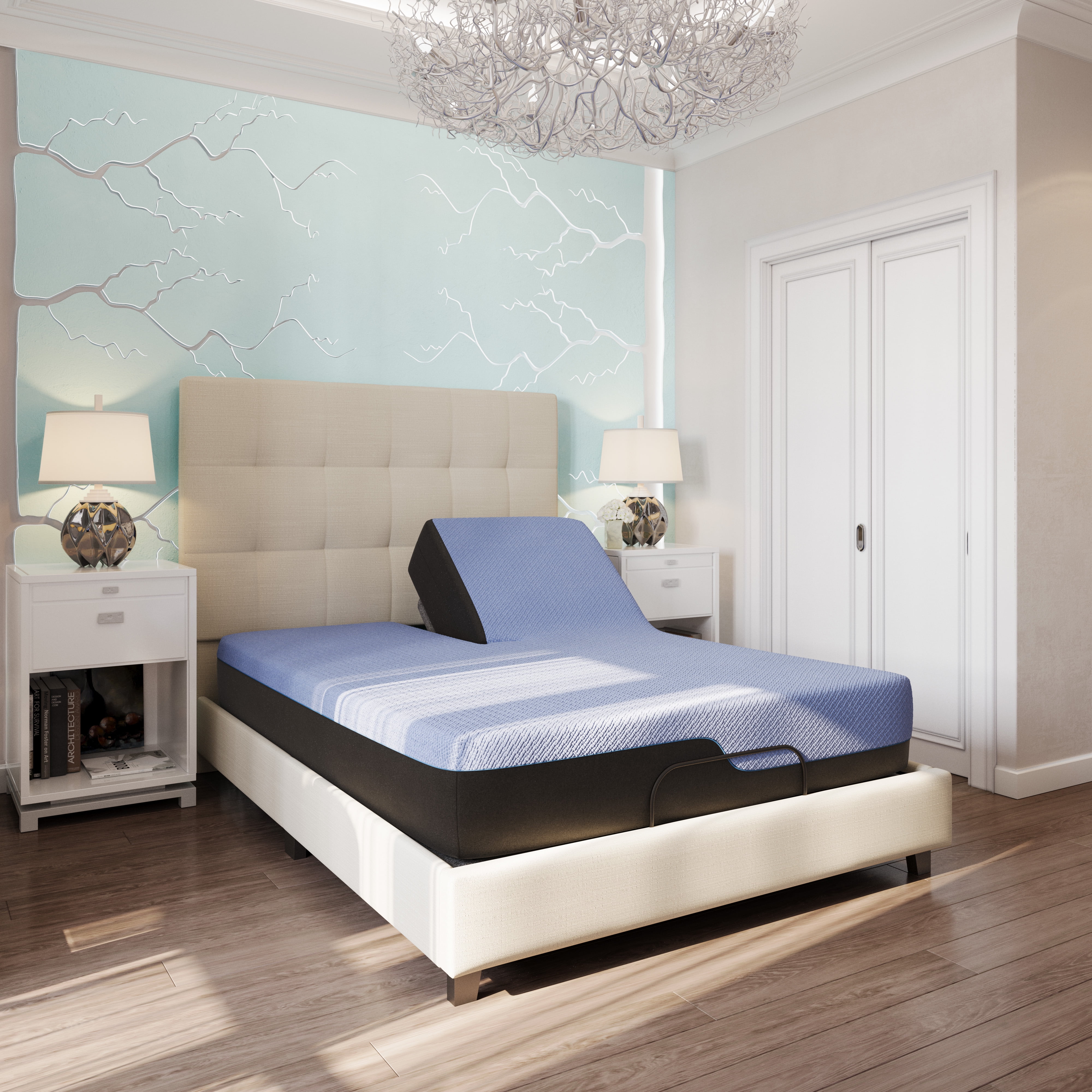 Miekor Furniture 12 inch Flex Head Memory Foam Hybrid Mattress and Adjustable Base Bundle, King Size 33037