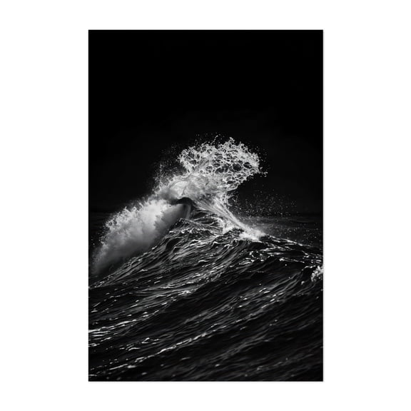 Midnight Wave - Photography Waves Ocean Seascape Black and White Nature Abstract Minimalist Unframed Wall Art Print 4 x 6 inches