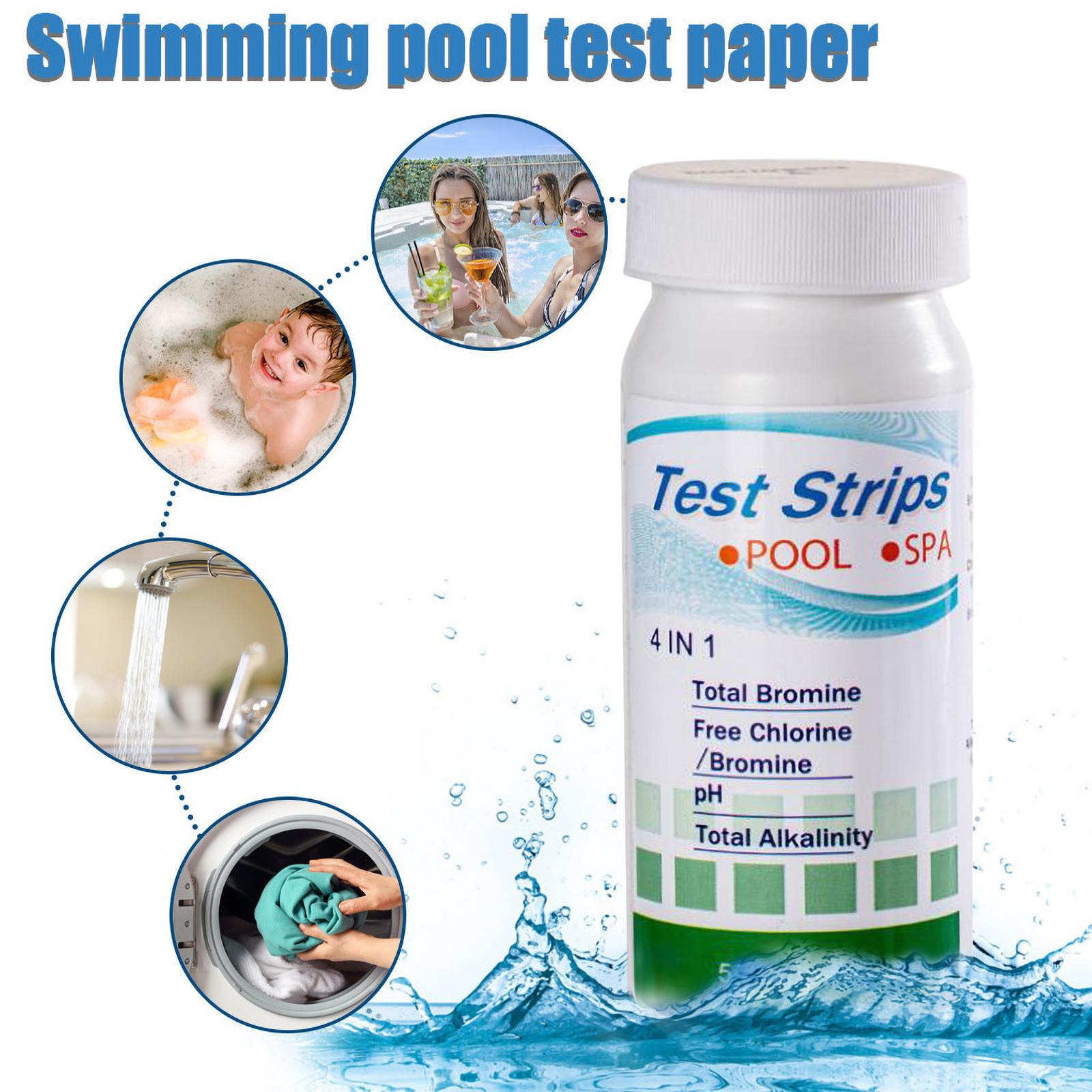 Realhomelove Pool Test Strips 4in1 (100 Count) Ideal for Swimming