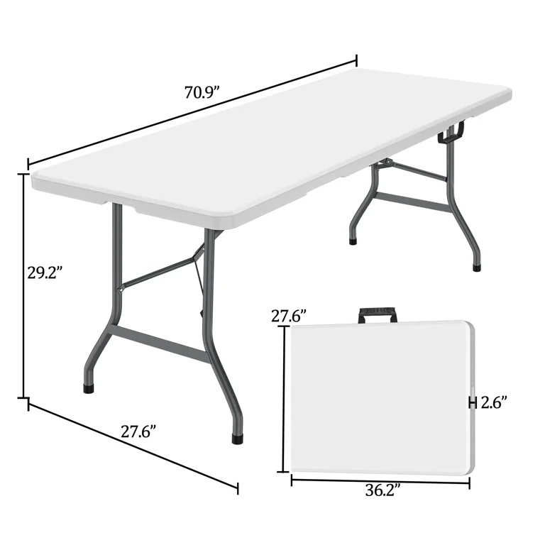 HOQBN 6-Foot Folding Table, White, 300 Lb Capacity photo 7