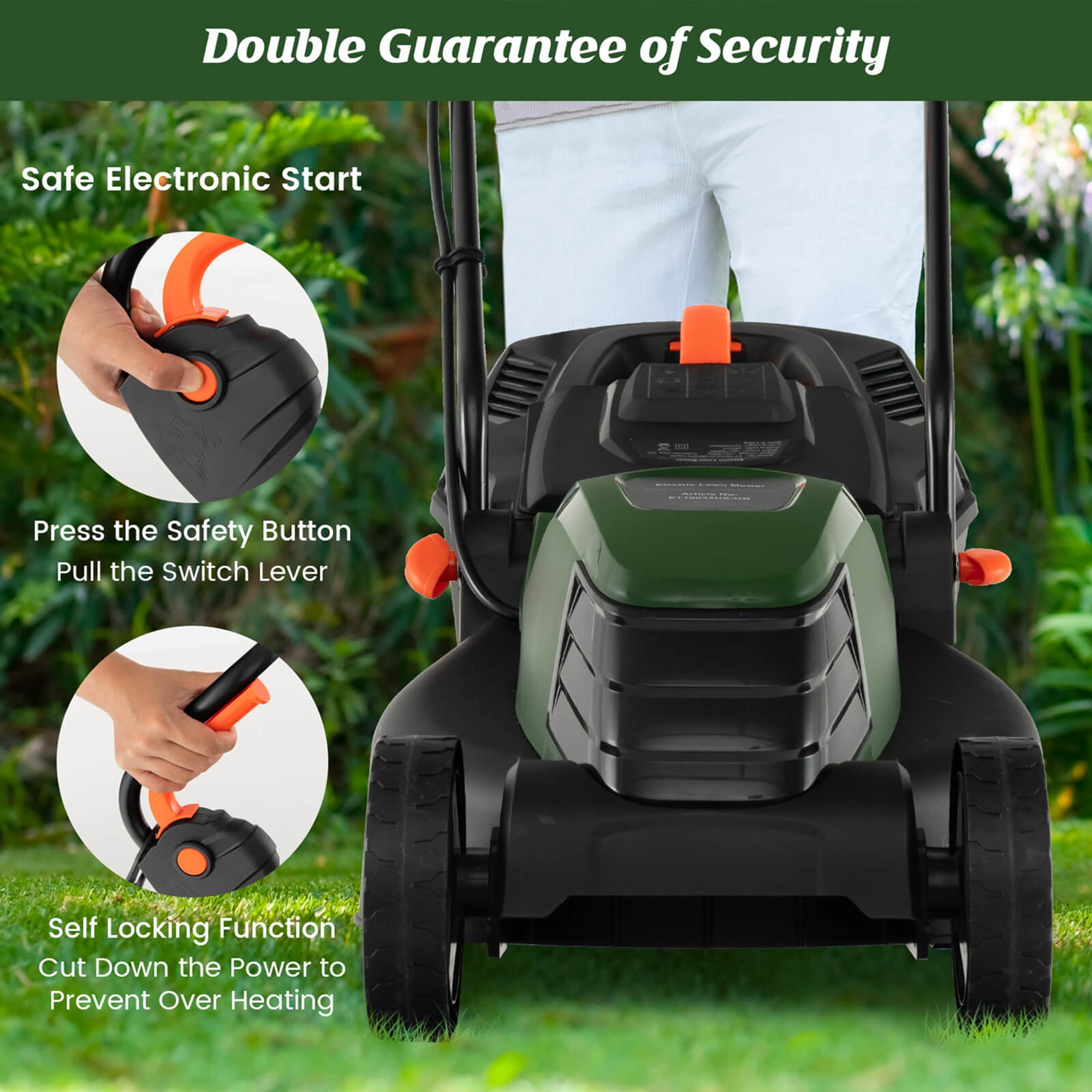 Costway 14 inch 12 AMP Corded Electric Push Walk-Behind Lawnmower, Adjustable Cutting Height