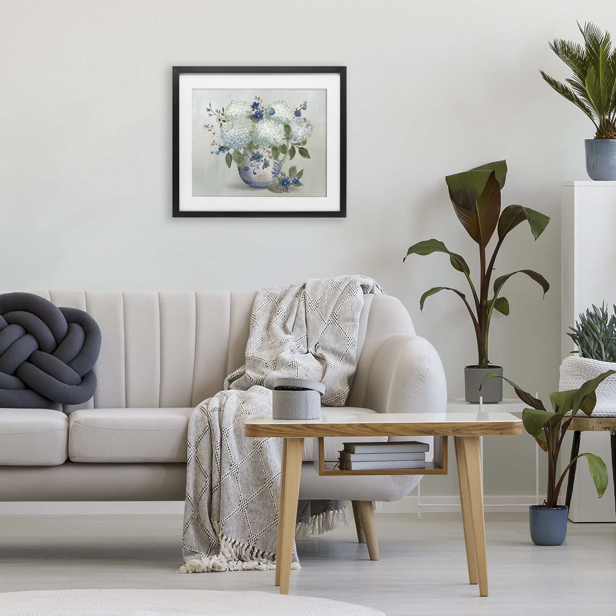 Stupell Industries Ivory & Blue Hydrangea Vase Black Framed Print Under Glass, design by Nan