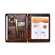 AZXCG Leather Portfolio for Men, Business Resume Padfolio Folder, Portfolio Organizer Case, A4 Legal Pad Professional Portfolio with Zipper, Personlized Padfolio, Gift for Men&Women, Red Brown