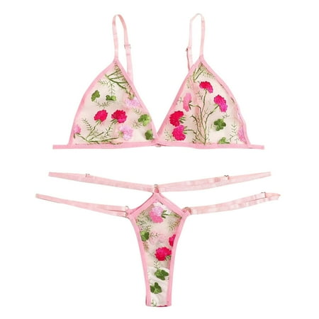 

adviicd Kawaii Lingerie Women s Two Piece Underwire Lingerie Set Bow Knot Cut Out Halter Bra and Panty Sleepwear Pink 2XL
