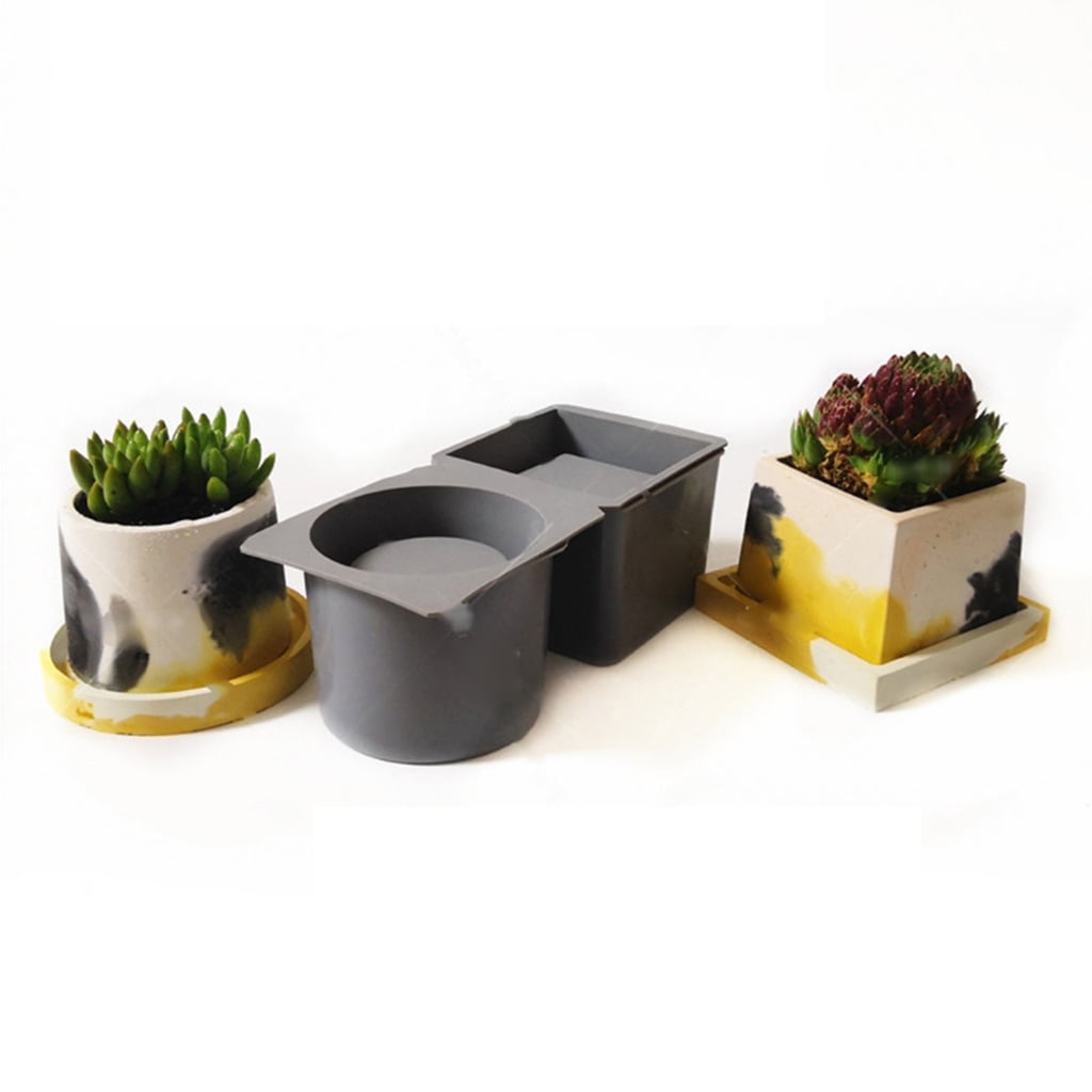 ZPAQI Square Round Concrete Flower Pot Tray Silicone Mould Planter Epoxy Resin Mold