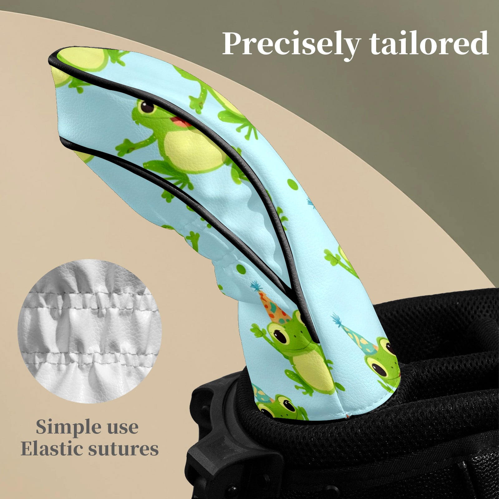 Golf Head Covers for Woods and Driver Waterproof Leather Golf Club Head Covers for Women Men Golf Driver Fairway Wood Headcover Party Hat Frog Seamless Pattern