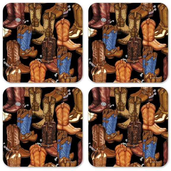 Vinyl Drink Coasters - Set of 4 - Cowboy Boots (black) - Image by Dan Morris