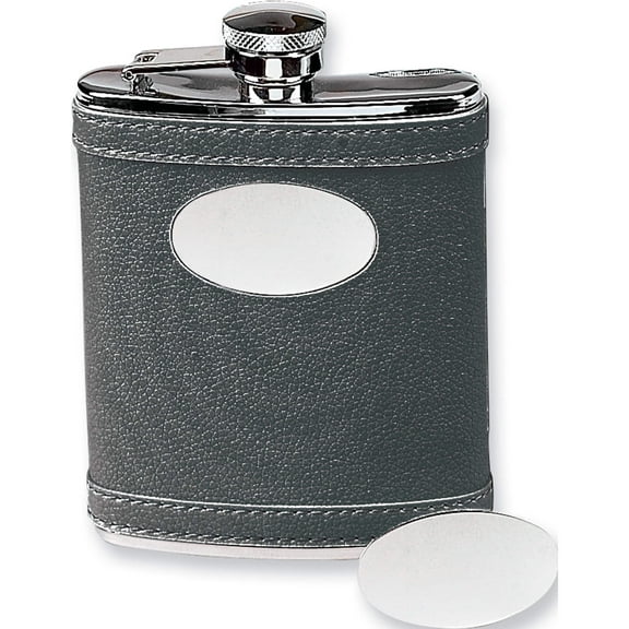 Fashion 6 Oz. Stainless Steel Faux Leather Black Flask (4.25 X 5.75) Made In China gm685