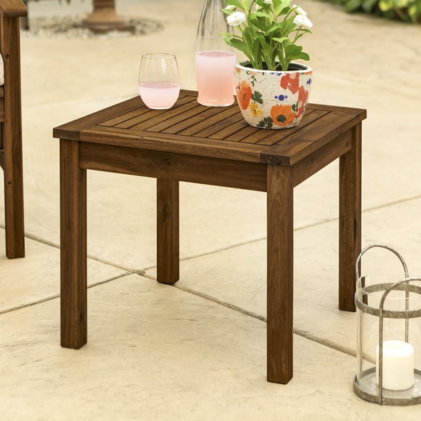 Manor Park Acacia Wood Outdoor Patio End Table, Dark Brown Walmart