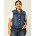thumbnail image 3 of Women Plus Size Chest Pockets Single Breasted Denim Vest Blue 3X, 3 of 6