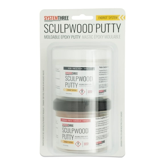 Sistema de relleno epóxico para madera Three SculpWood Putty, 240 ml, color marrón