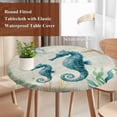 thumbnail image 4 of Seahorse Coastal Round Tablecloth, Fitted Table Cover with Elastic for 55"-60" Round Tables, Vintage Nautical Ocean Starfish Compass Table Cloth Outdoor Indoor Dinning Party Waterproof Tablecloths, 4 of 7