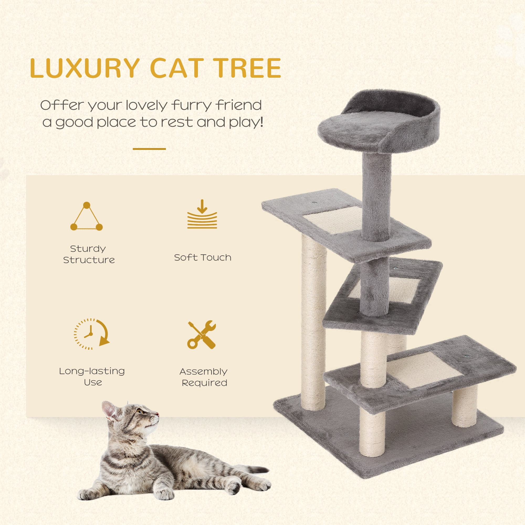40" 5-Level Revolving Stair Cat Tree, Spiral Climbing Activity Tower with Scratching Surface, Play Center and Resting Perch, Stable Plush Indoor Cat Condo Furniture