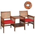 thumbnail image 4 of Gymax Causeuse en Bois d'Acacia pour Patio Extérieur, Ensemble de Conversation avec Table, Coussin Rouge, 4 of 10