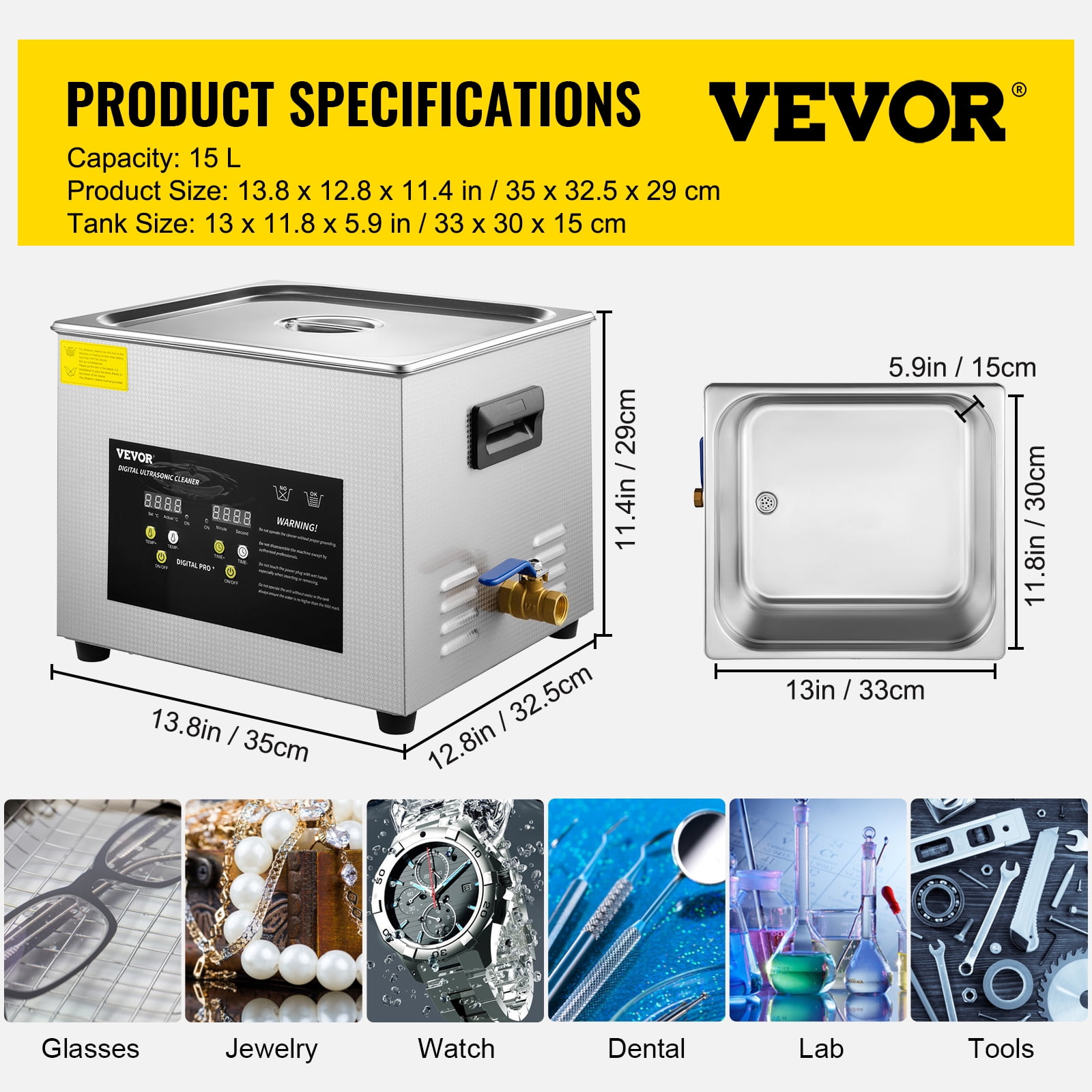 Vevor 15L Ultrasonic Cleaner 760W Stainless Steel Knob Control W/ Heater  Timer, 1 - Kroger