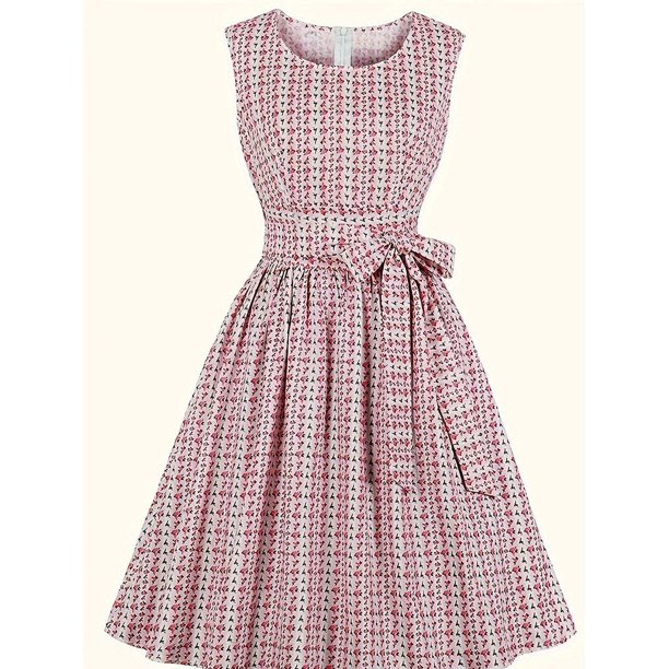 Vestido sin mangas con cinturón y estampado Floral para mujer, ropa elegante de talla grande para primavera y verano