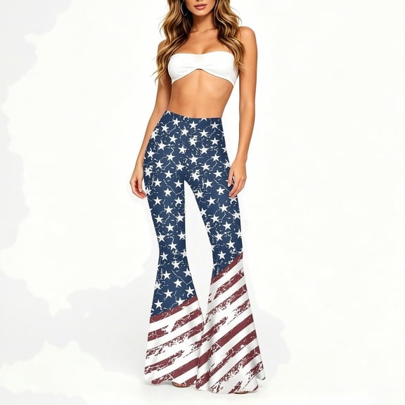 Stamzod Women's Flared Leggings for 4Th Of July Star and Striped Wide Leg Pants Woman 250 Anniversary Usa Merchandise Red E M
