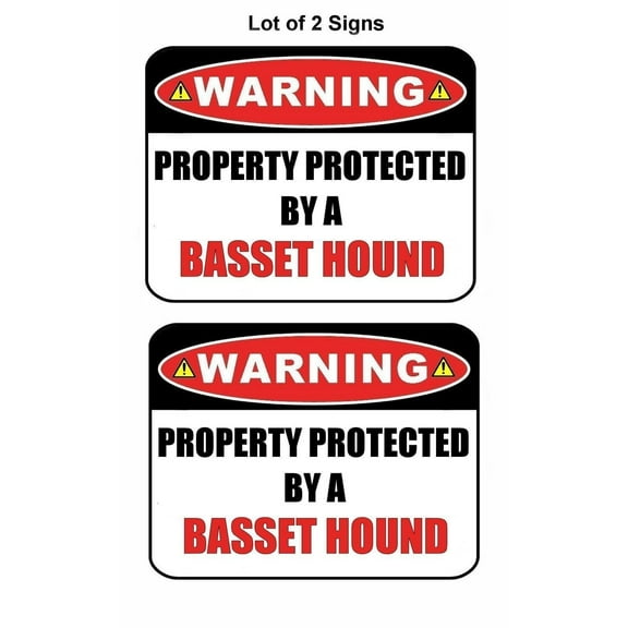 2-Count Warning Property Protected by a Basset Hound 9 inch x 11.5 inch Laminated Dog Sign