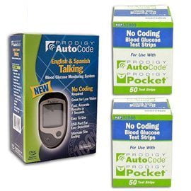 Quick Test Kit - Prodigy Autocode Glucose Meter Kit Combo (Meter Kit and Test Strips 100ct)