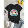 thumbnail image 2 of Camiseta para mujer con Cuello de veranoCute Turtle Print T-Shirt for Women - Casual Style, Medium Stretch Knit Fabric, Round Neck, Short Sleeve, Comfortable Summer Top with Alphabet DesignFather's, 2 of 6