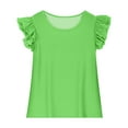 thumbnail image 3 of ZACPNCV Girls Ruffle Sleeve T Shirts Summer Short Sleeve Casual Cute Crewneck Tops Tees Green 10-11 Years, 3 of 8