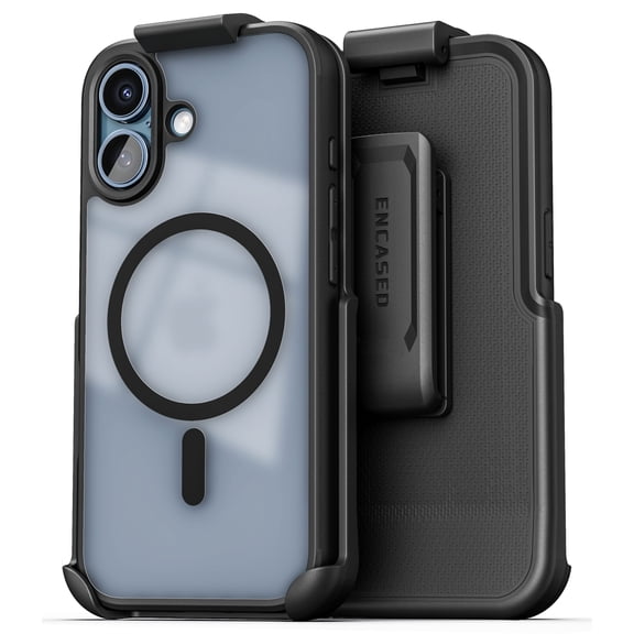 Encased for iPhone 17 Frosted Phone Case with Belt Clip Holster - Compatible with MagSafe - Magnetic Hybrid Clear Cover with Full Lens Protection (Black)