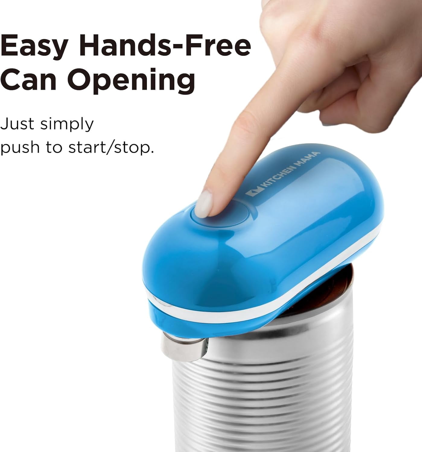 Kitchen Mama Mini Electric Can Opener: Open Your Cans with A Simple Press of Button - Automatic, Hands Free, Smooth Edge, Food-Safe, Battery Operated, YES YOU CAN (Blue)