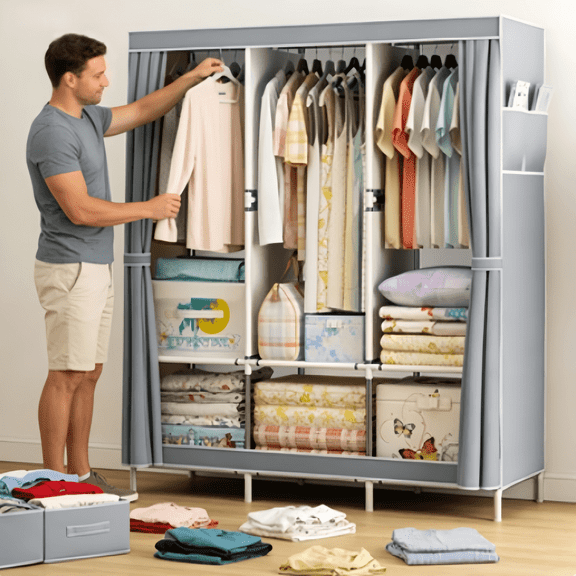 Portable Wardrobe Closet,Portable Closet  for Home Bedroom Adult Wardrobe Clothing Rack Shelf Dustproof Non-woven Fabric