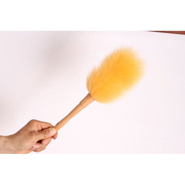 Plumero pequeño (color café), plumero de lana suave, plumero de microfibra antiestático con mango de madera, adecuado para el hogar, muebles de coche, oficina, limpieza de polvo de libros