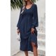 thumbnail image 5 of Vestidos de primavera PRETTYGARDEN para mujer 2024, manga larga, cuello en V, lunares suizos, volantes fruncidos, vestido largo bohemio de gasa y gasa (azul marino, grande), 5 of 7