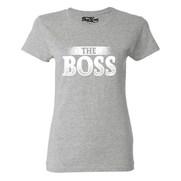 Shop4Ever Women's The Boss Graphic T-Shirt Large Sports Grey