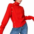 thumbnail image 2 of Women'S Long Sleeve Sweater with Gold Buttons Loose Fit Knitted Pullover Casual Tops Red S, 2 of 7
