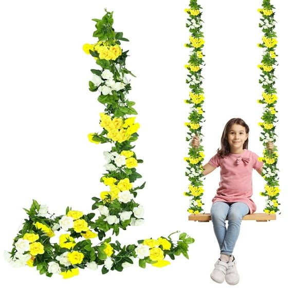 Faux Rose Vine Garland Verdsylv 1 String Faux Multi-Head Rose Vine - Hanging Silk Flower Garland for Wedding Party Garden Wall Living Room Decor, Assorted Colors, Multi-Head Silk Flowers, D