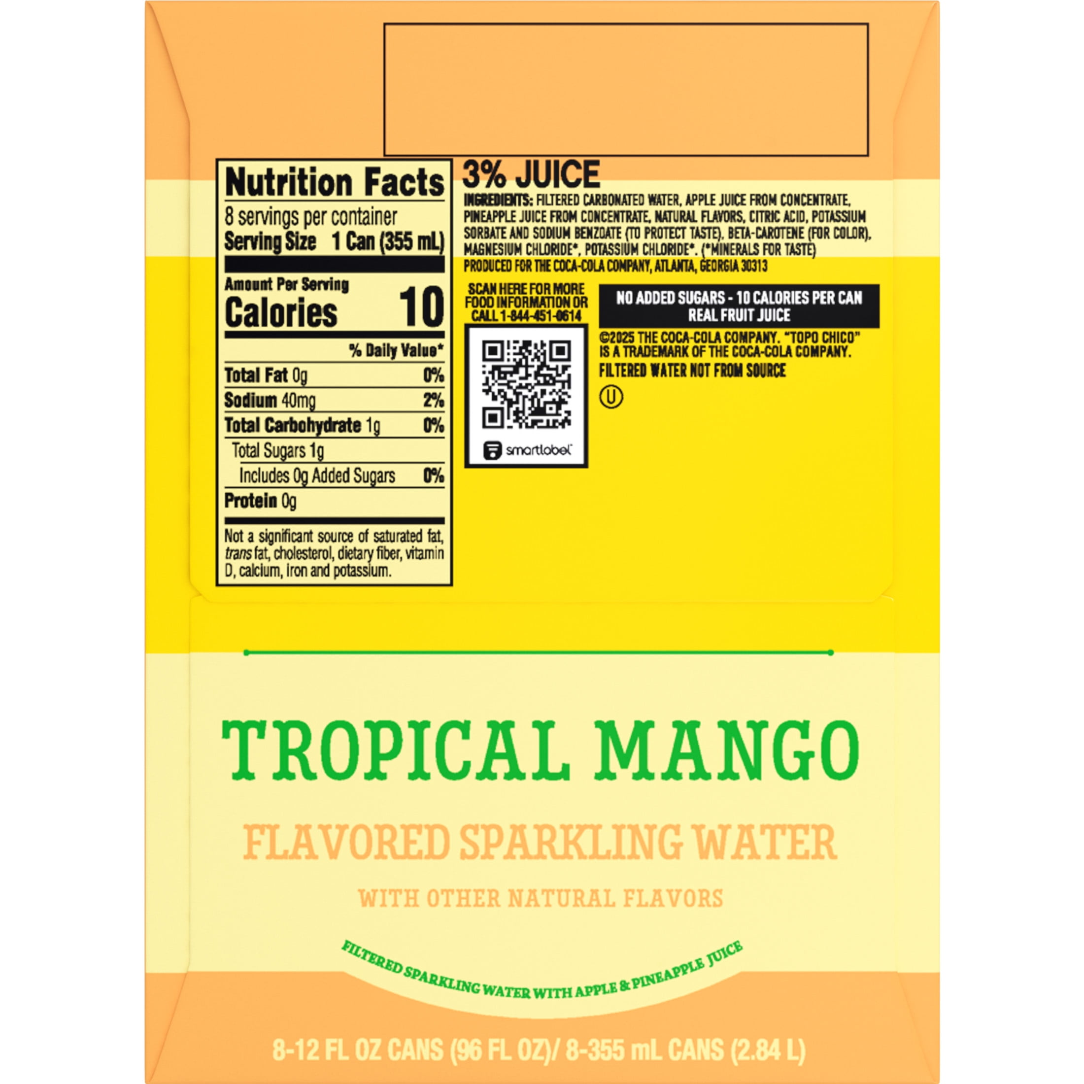 Topo Chico Sabores Tropical Mango Flavored Sparkling Water, 12 fl oz, 8 Pack Cans
